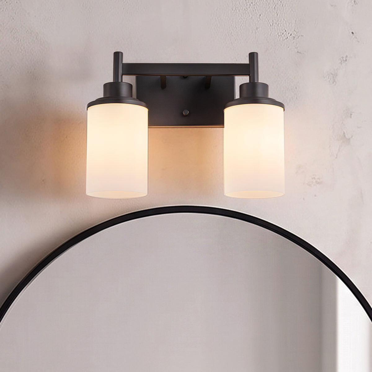 Modern Dark Brown 2-Light Vanity Wall Sconce with Opal Glass Shades Wall Mounted Fixture for Bathroom Mirror and Hallway