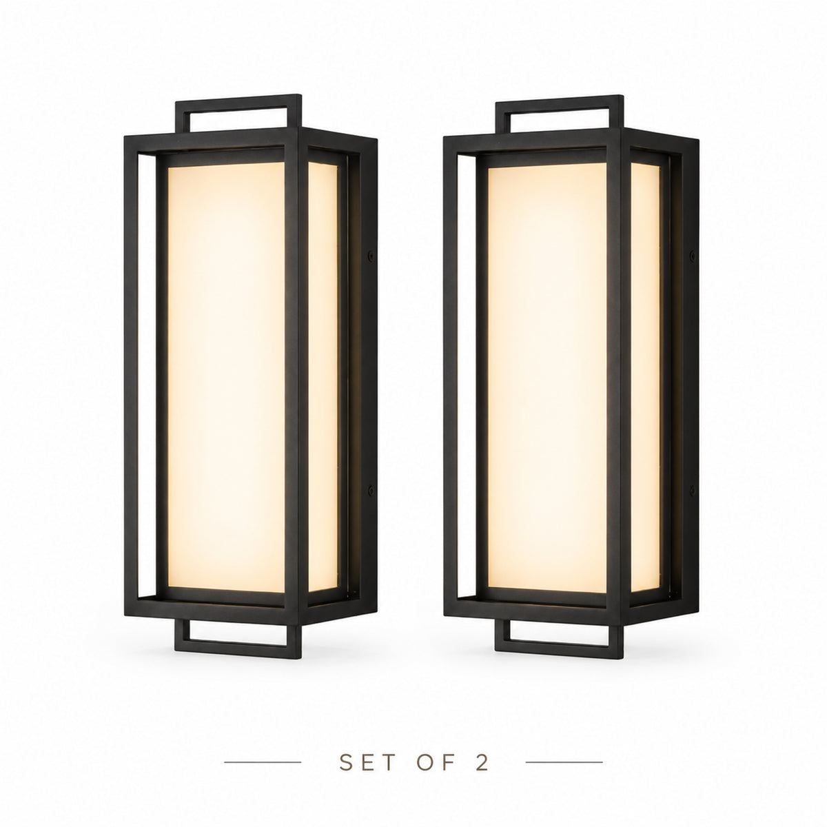 Architectural Outdoor Integrated LED Wall Sconce Set of 2 with Layered Frame and Acid-Etched White Glass