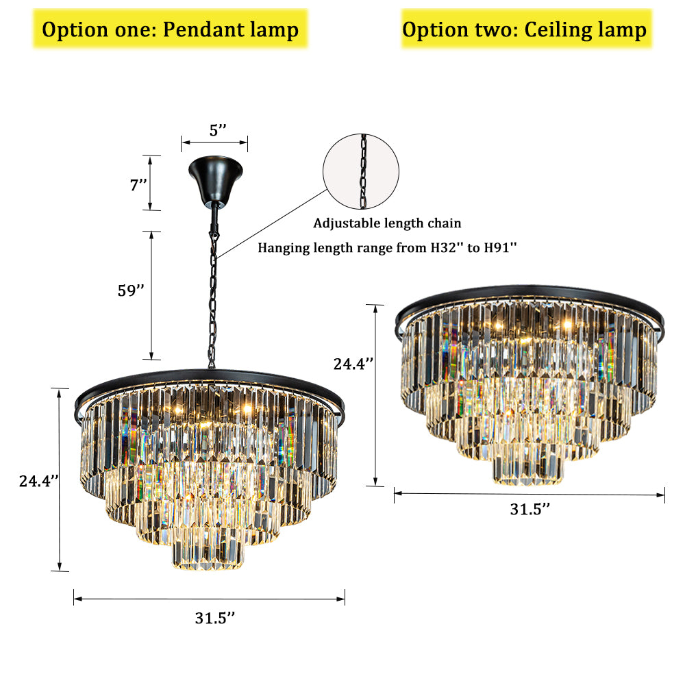 OpenBox 8-Lights Modern Black 4-Tier Round Crystal Fringe Chandelier