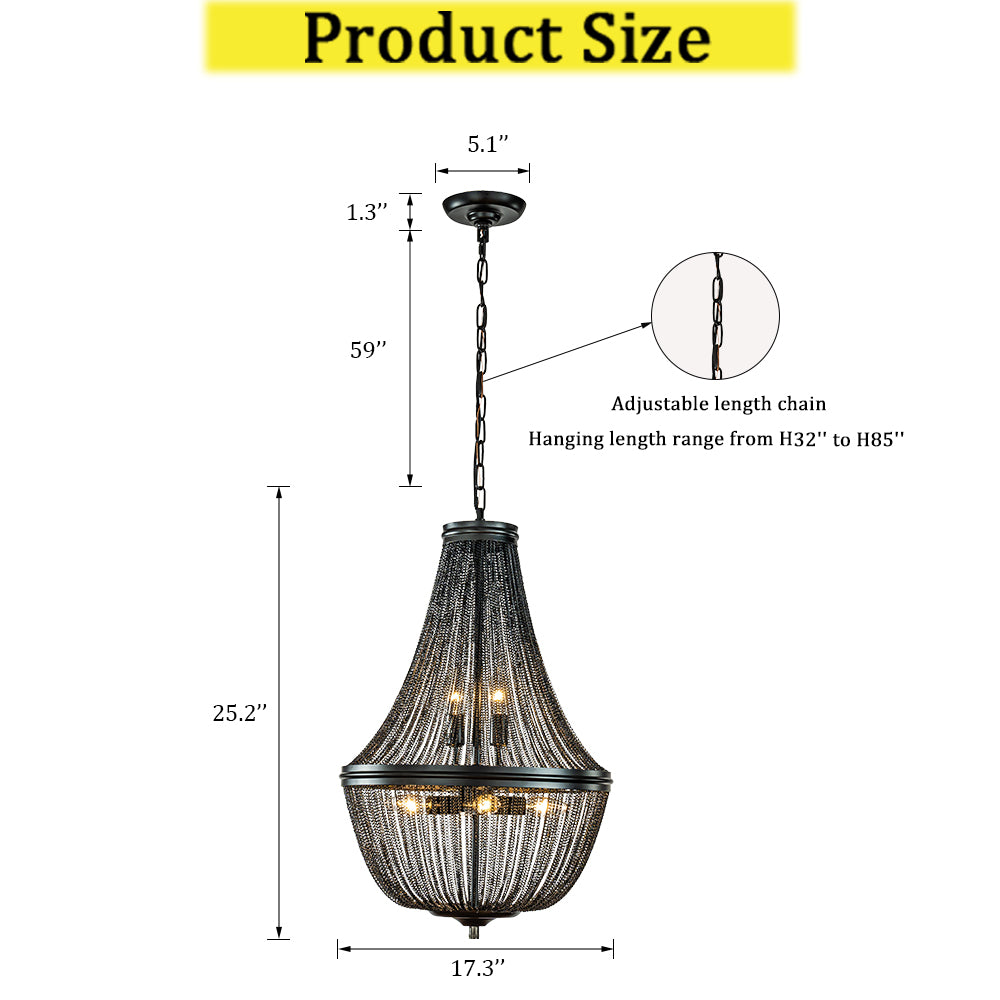 OpenBox 17 in. Modern And Contemporary 6-Light Matte Black French Empire Chainmail Chandelier