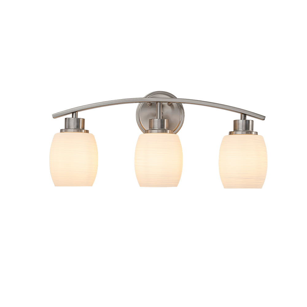 Modern Contemporary 3-Light Bathroom Vanity Light Satin Nickel Wall Sconce with Textured Opal Glass Shades 20-Inch Wall Mounted Fixture for Mirror Hallway