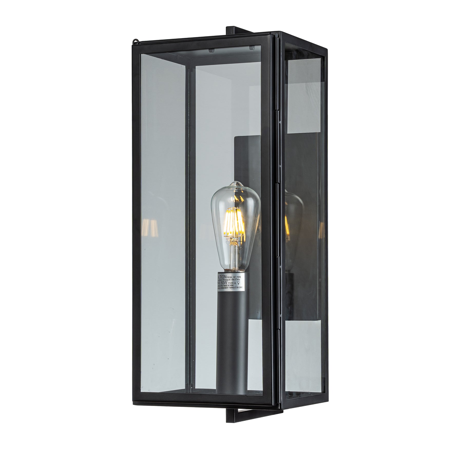 OPEN BOX-Matte Black Outdoor Wall Lantern with Clear Glass Shade