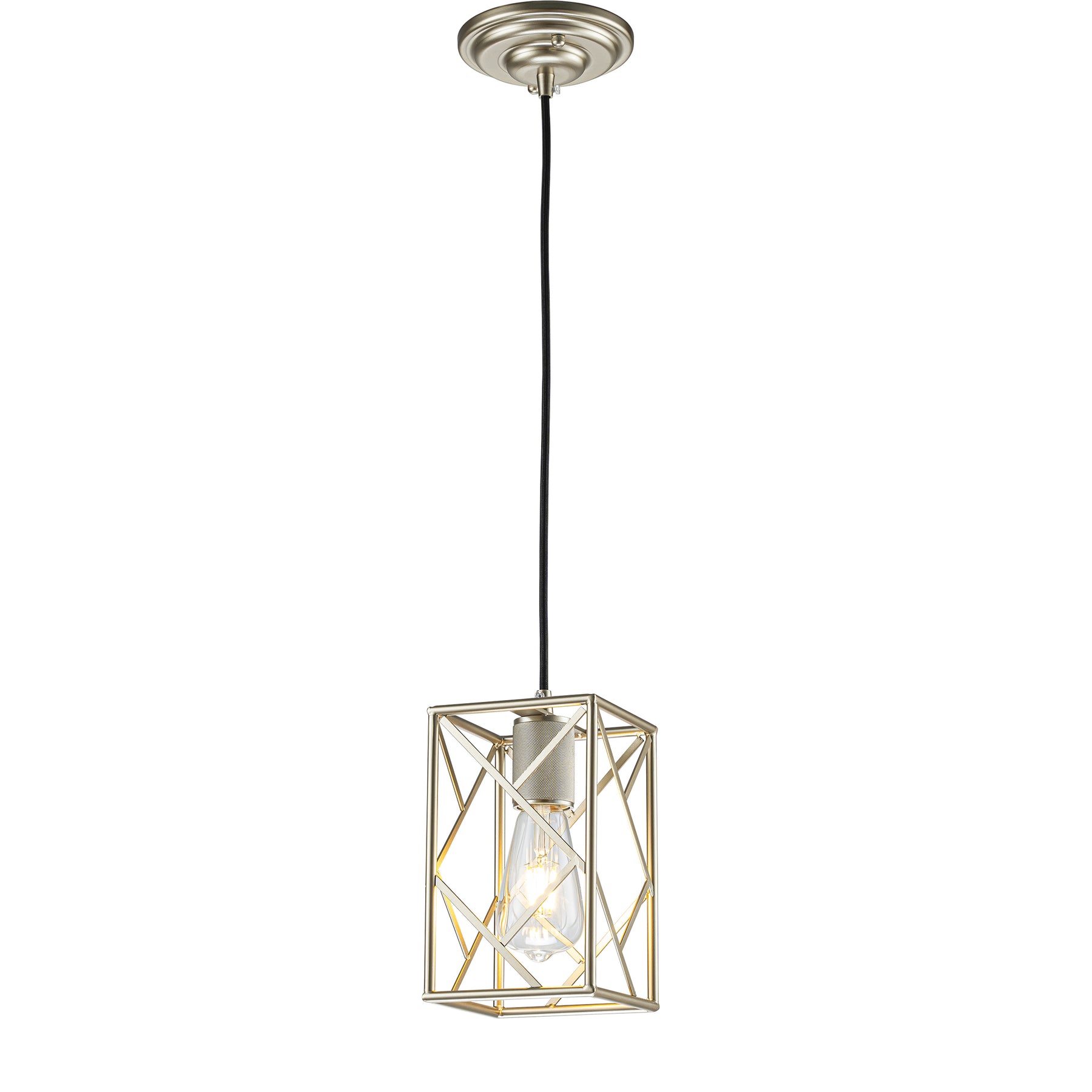 Modern Industrial Mini Square Cage Pendant Light with Wrought Iron Accents in Antique Silver
