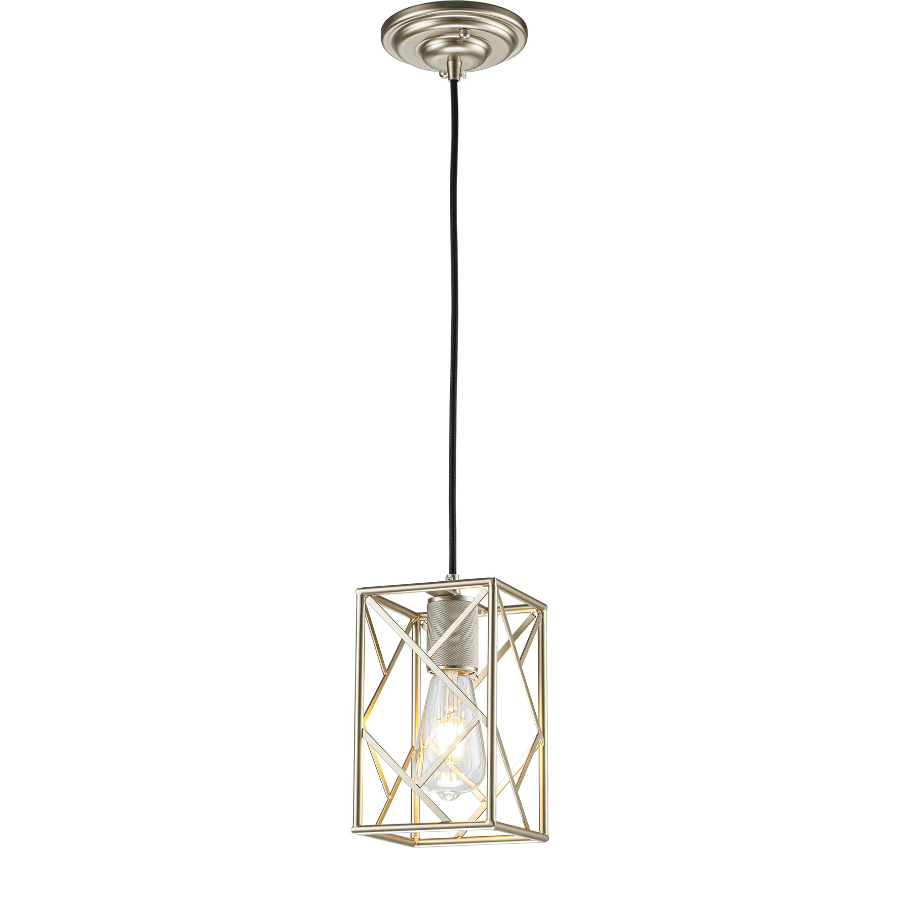 Modern Industrial Mini Square Cage Pendant Light with Wrought Iron Accents in Antique Silver