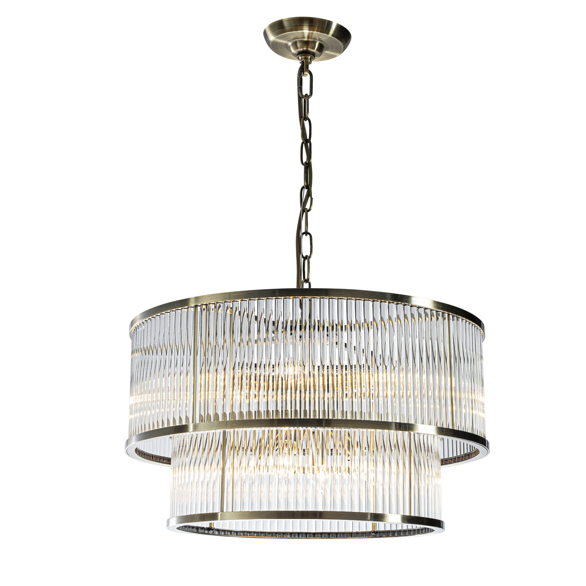 21'' Wide Modern Glam Antique Bronze 10-Light 2-Tier Glass Drum Chandelier Contemporary Hanging Light For Living Room Dining Room