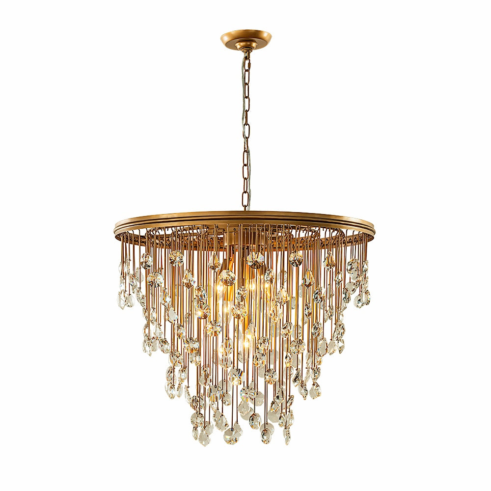 28” 7-Light Mid-Century Statement Crystal Chandelier Painted Brass Vintage Glam Pendant Light Adjustable Ceiling Fixture for Dining Room Living Room