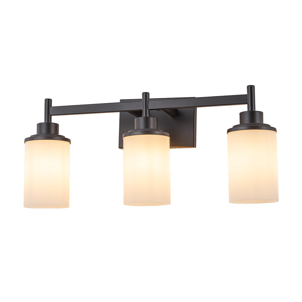 Modern 3-Light Bathroom Vanity Light, Dark Brown Wall Sconce with Opal Glass Shades 22 in. Wall Mounted Fixture for Mirror, Bathroom, Hallway