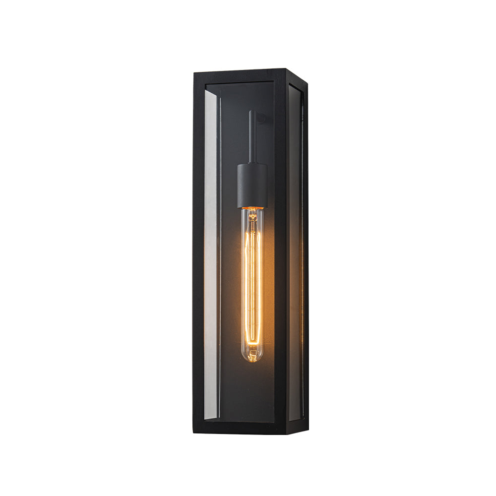 H18" 1-Light Modern Minimalist Black Outdoor Wall Lantern with Clear Glass Dusk to Dawn Outdoor Exterior Wall Light Open Bottom Wall Sconce for Porch Garage Entryway
