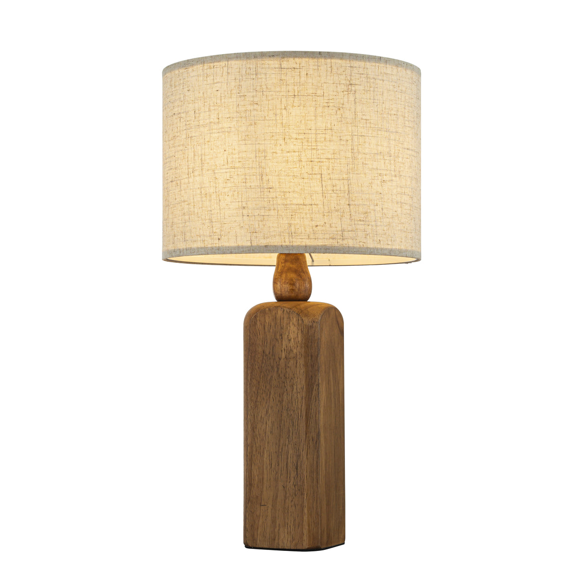 22''Farmhouse Traditional Natural Solid Wood Table Lamp with Beige Fabri Drum Shade for Bedroom Living Room