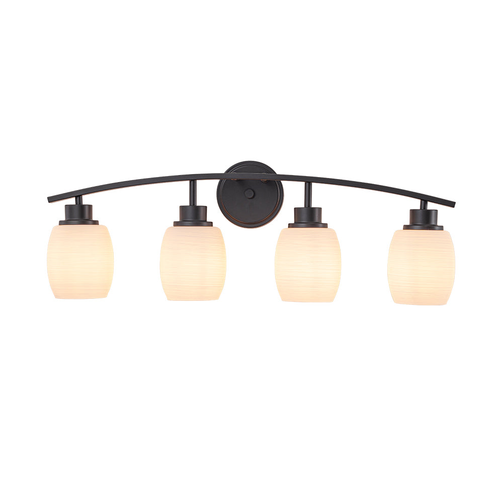 28-in Modern Contemporary 4-Light Bathroom Vanity Light Bath Bar Dark Brown Wall Sconce with Textured Opal Glass Shades for Mirror Hallway
