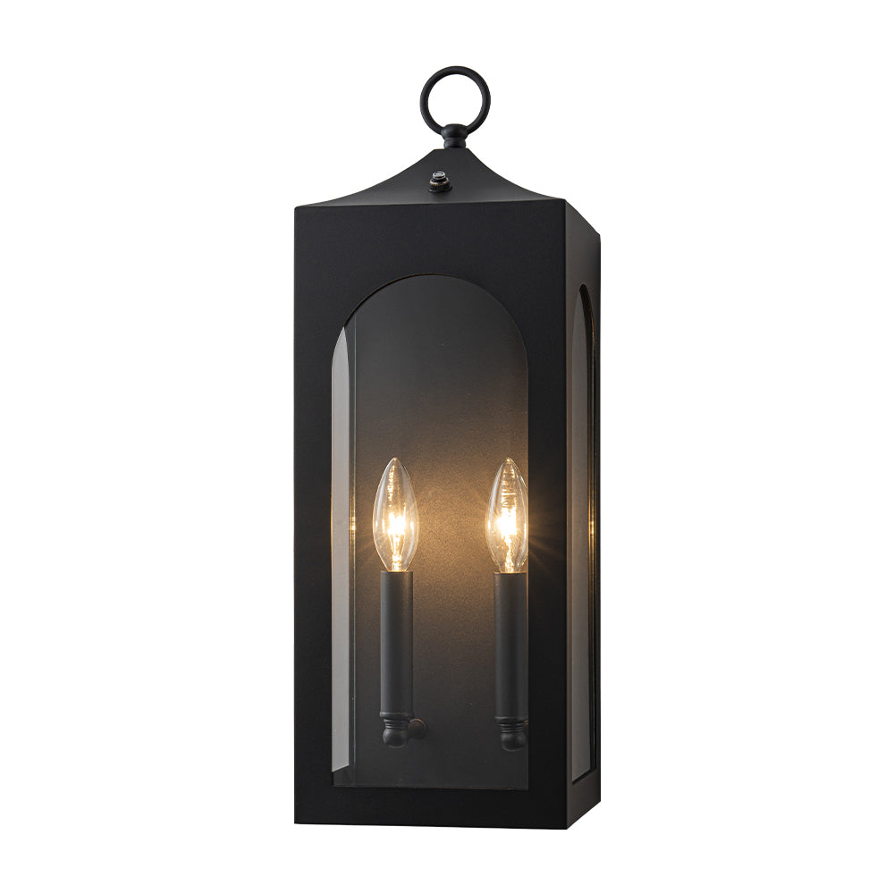 H20" 2-Lights Large Dusk to Dawn Outdoor Wall Lantern Unique/Statement Black Exterior Wall Sconce with Dual Candle Lights and Roof Top Design for Entryway Garage