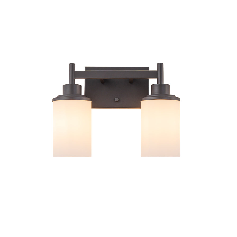 Modern Dark Brown 2-Light Vanity Wall Sconce with Opal Glass Shades Wall Mounted Fixture for Bathroom Mirror and Hallway