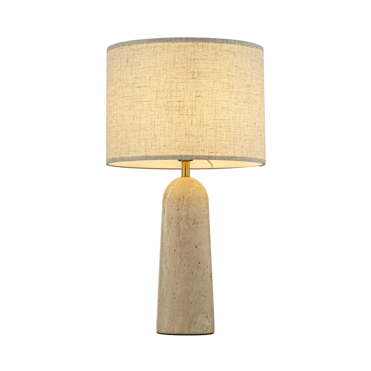 1-Light 21'' Vintage Classic Natural Travetine Tapered Table Lamp With Beige Linen Shade For Bedroom and Living Room