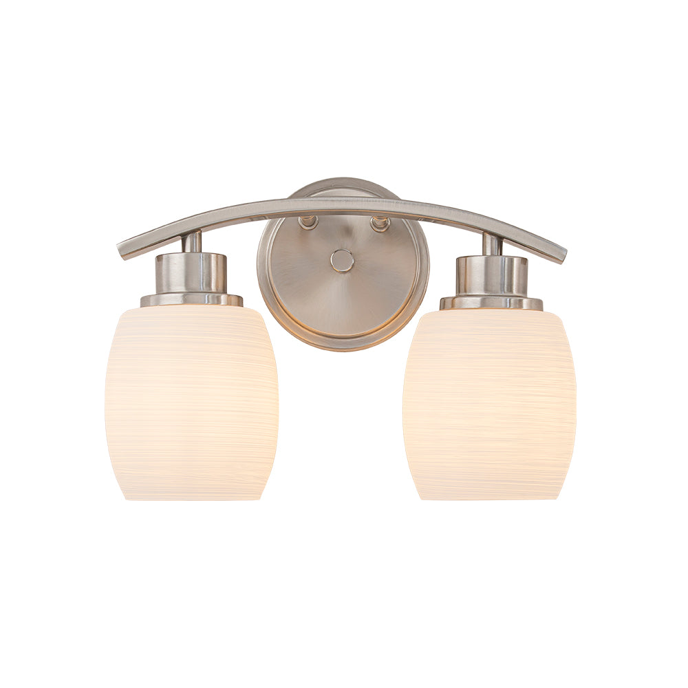 Modern Contemporary 2-Light Bathroom Vanity Light Satin Nickel Wall Sconce with Textured Opal Glass Shades 12-Inch Wall Mounted Fixture for Mirror Hallway