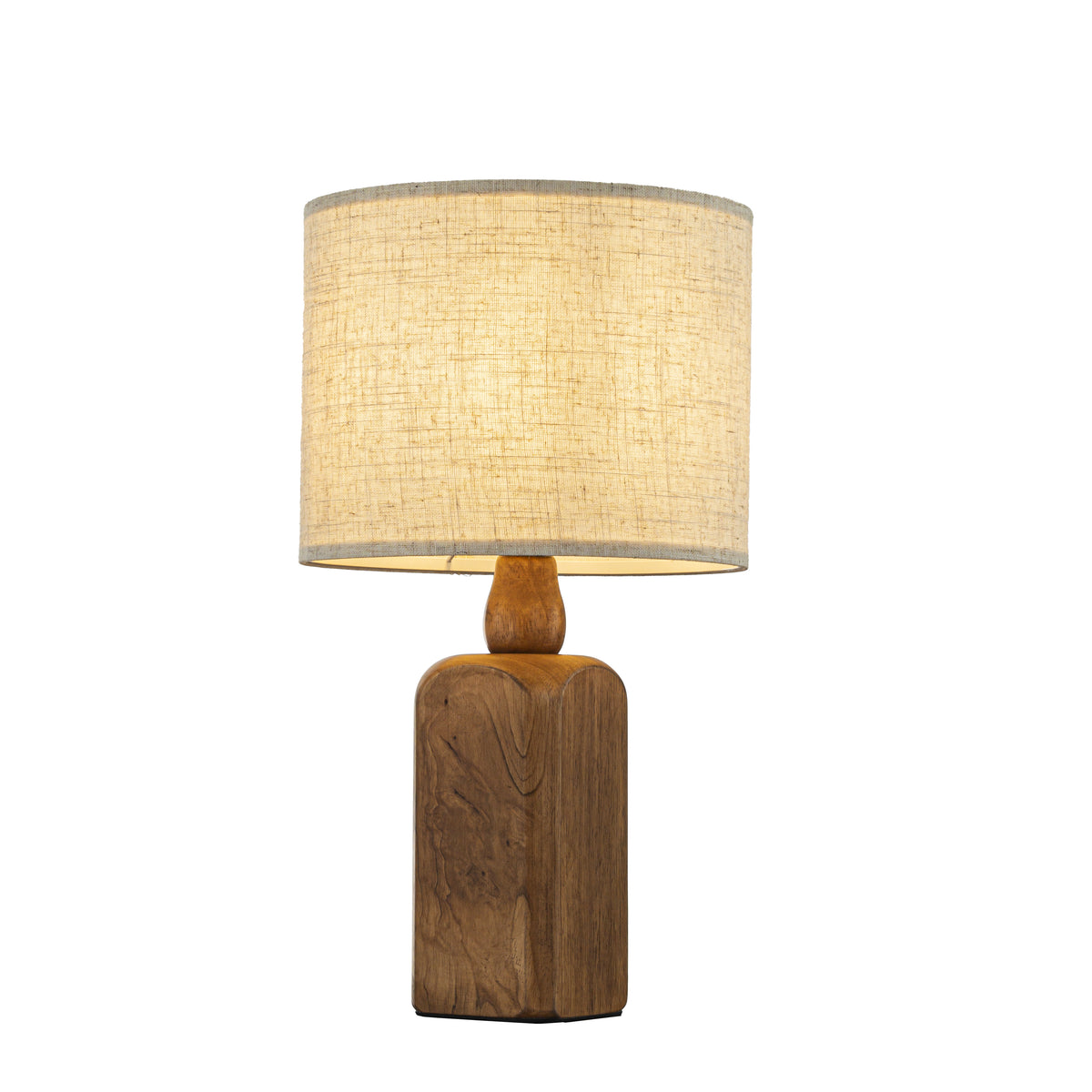 18''Farmhouse Traditional Natural Brown Solid Wood Base Table Lamp with Beige Fabric Shade for Bedroom Living Room