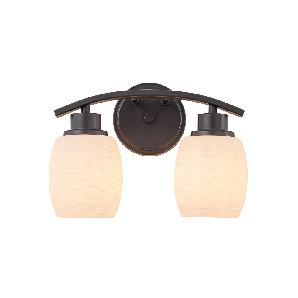 Modern Farmhouse 2-Light Bathroom Vanity Light Dark Brown Wall Sconce with Textured Opal Glass Shades 12-Inch Wall Mounted Fixture for Mirror Hallway