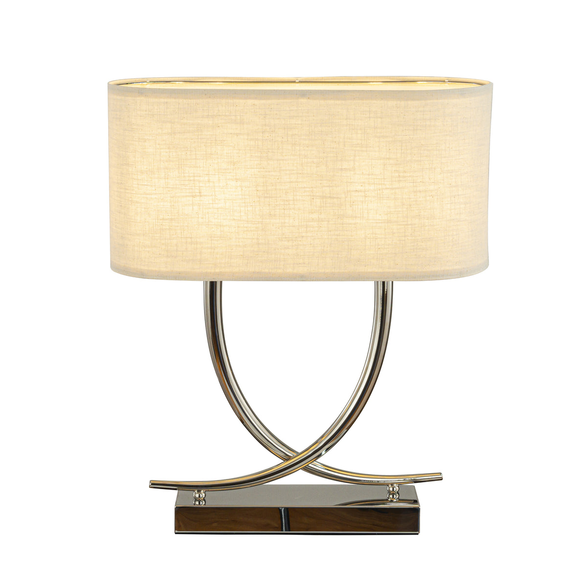 2-Light 24'' Modern Elegant Polished Nickel Minimalist Stainless Steel Table Lamp With Ivory Fabric Shade For Entryway Living Room Bedside