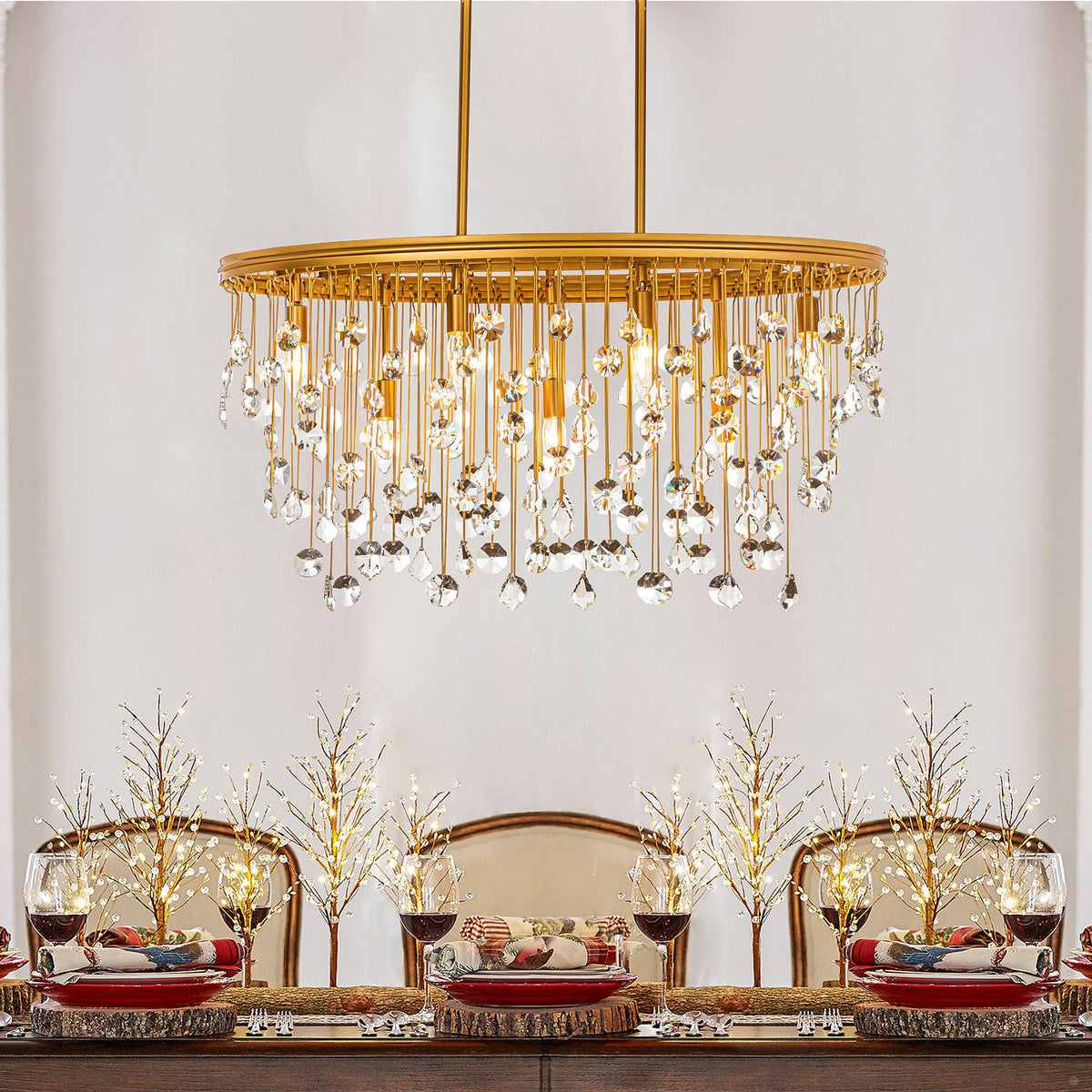 Oval Contemporary Glam Antique Gold Crystal Chandelier