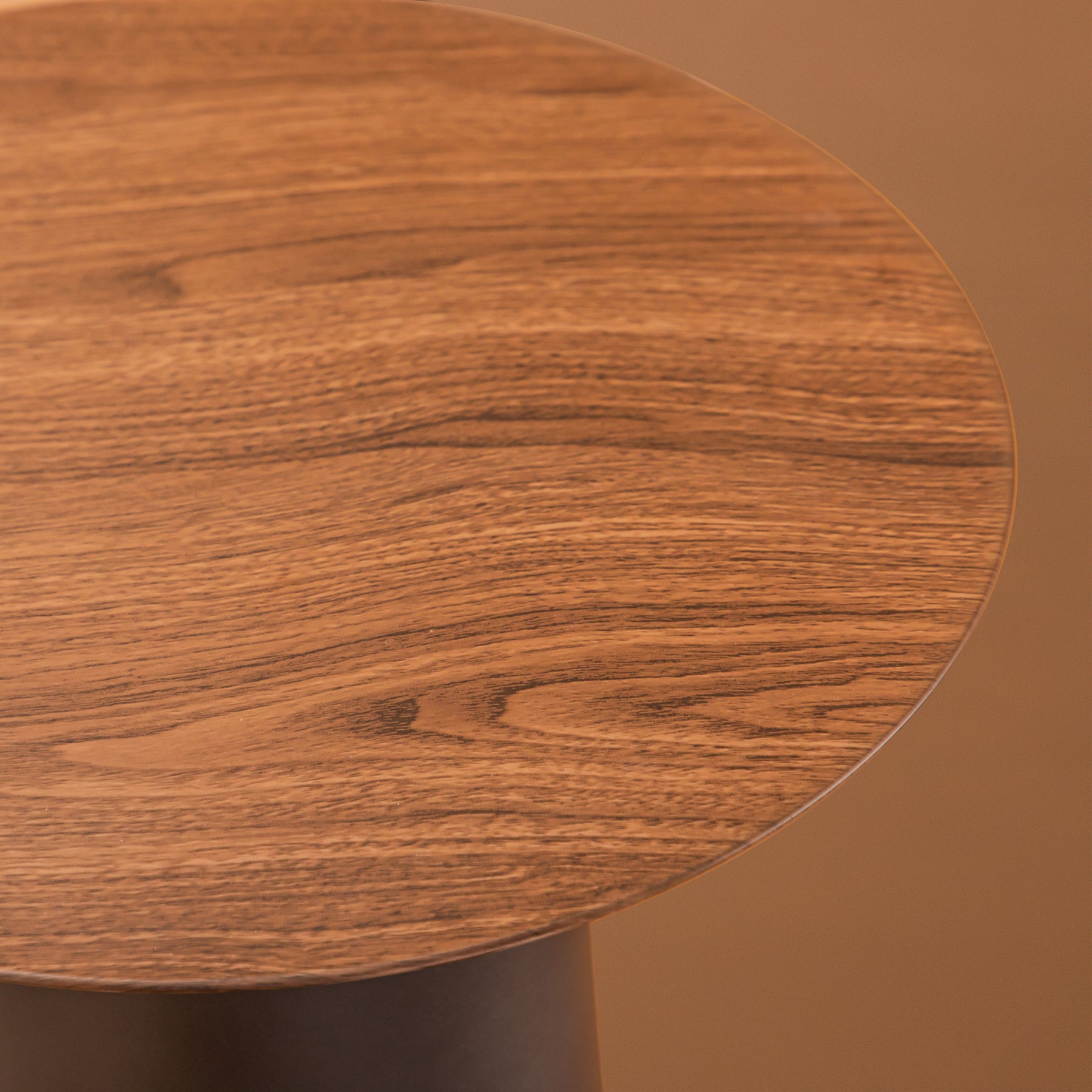 Mid Century Modern Metal Single Round Coffee Table -Walnut veneer 17.7"W