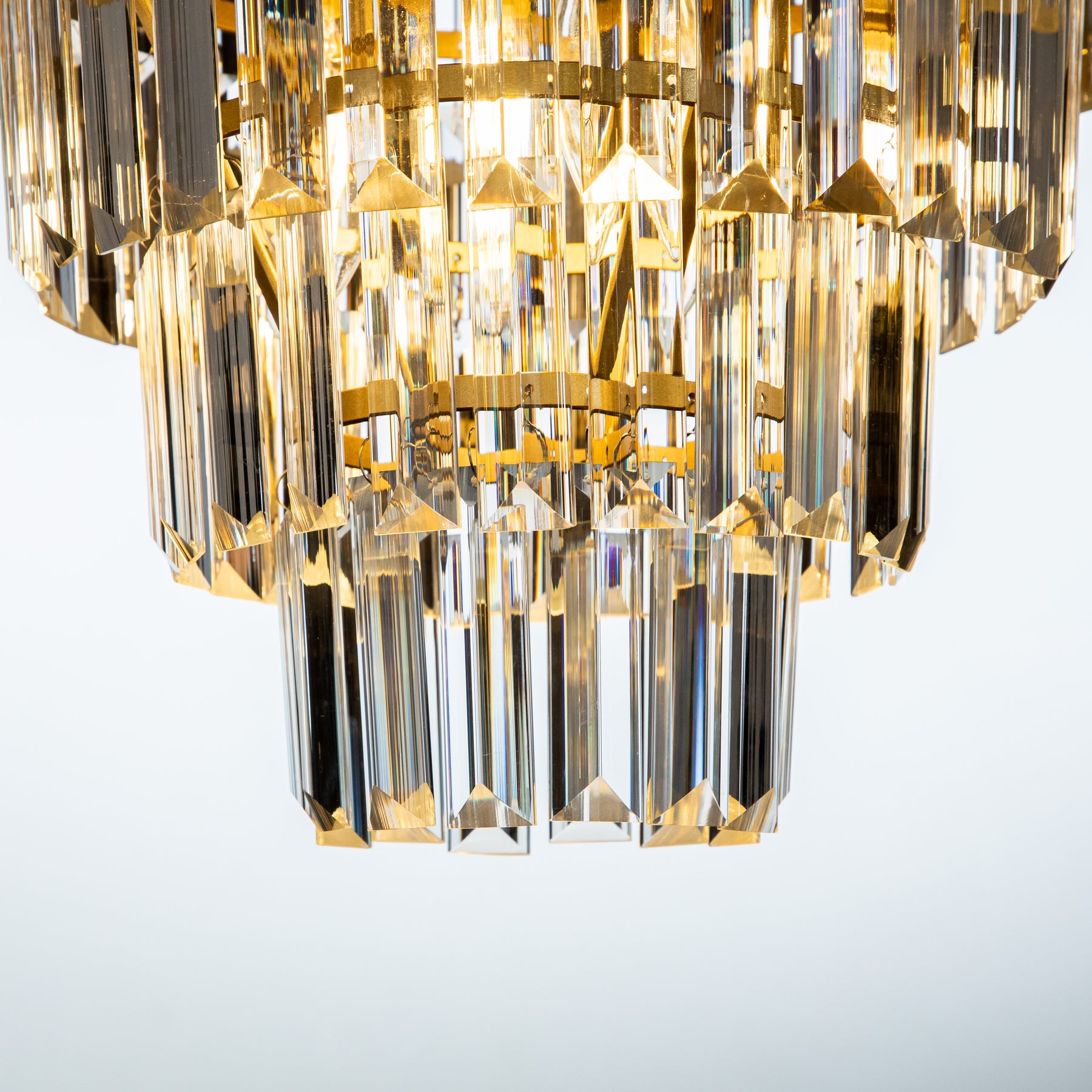 Modern Tiered Crystal Chandelier in Antique Gold