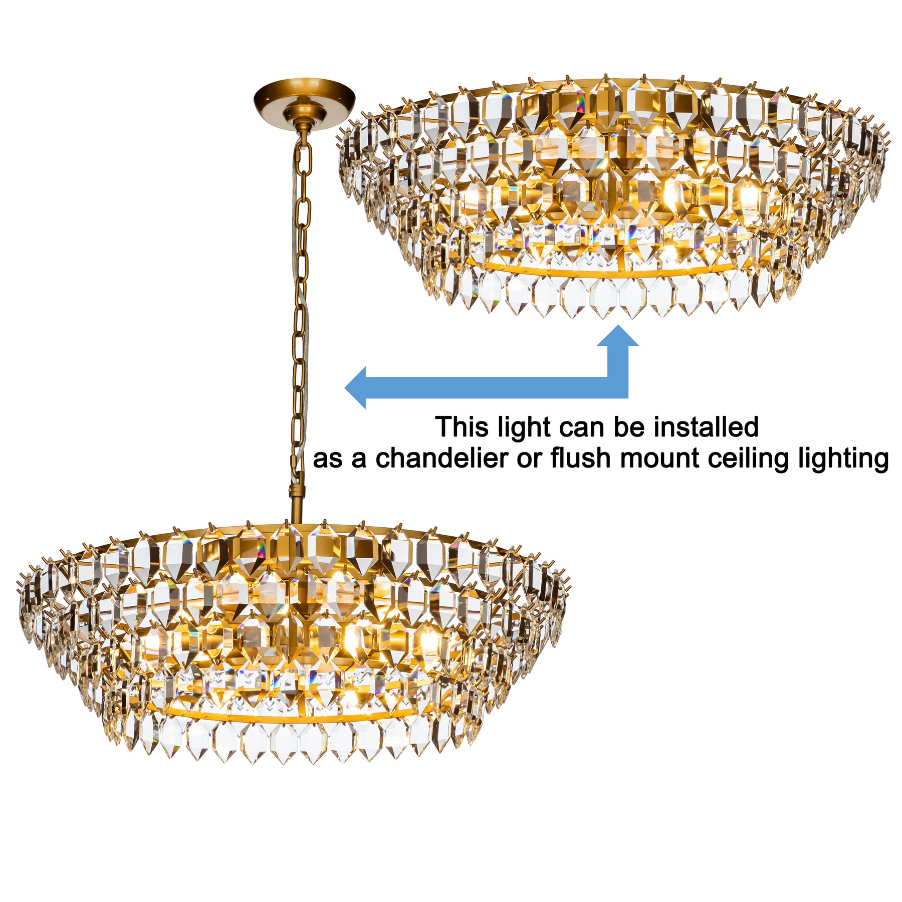 Luxury Brass Crystal Flush Mount Light