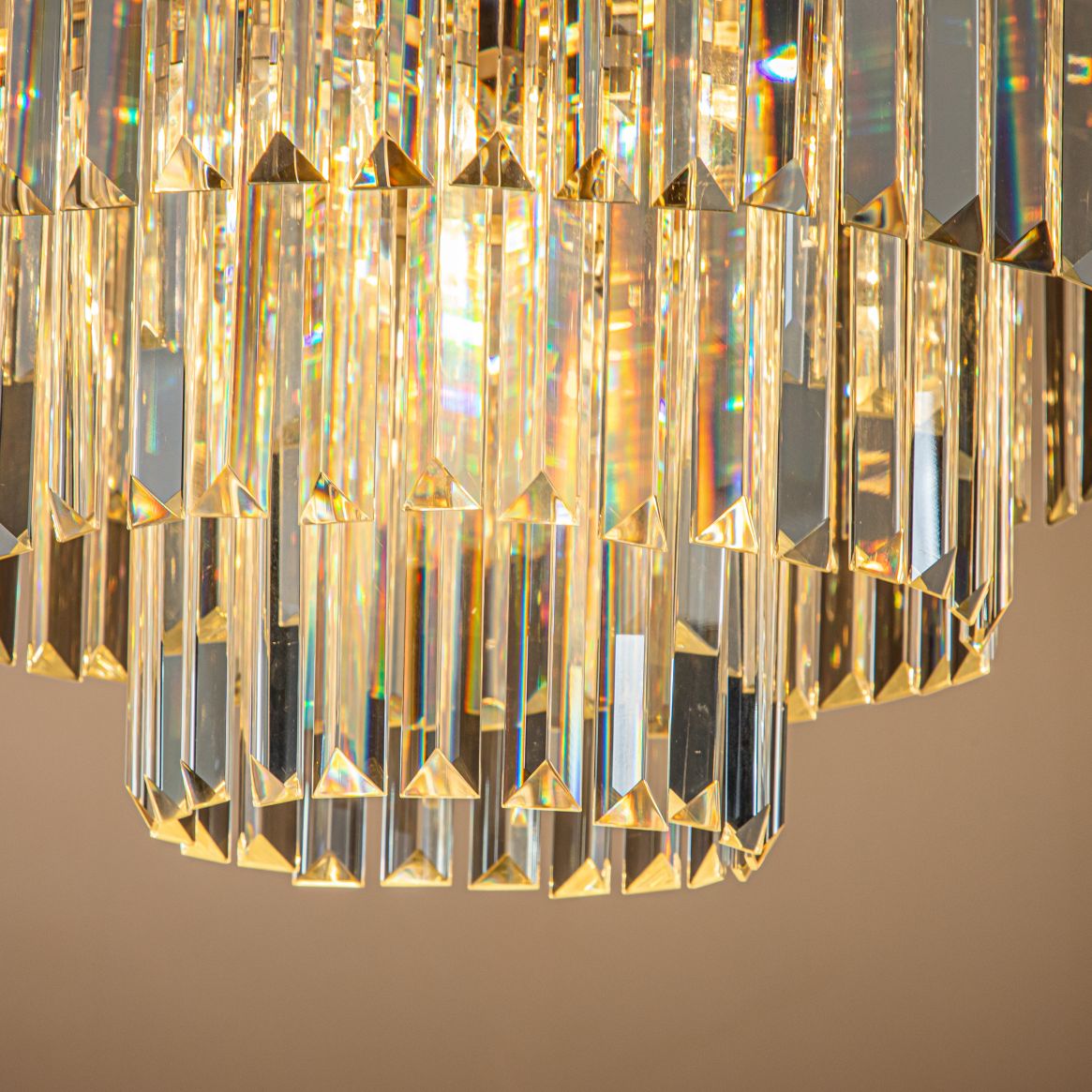 6-Lights Mid-Century Modern Satin Nickel 3-Tier Round Fringe Crystal Flush Mount