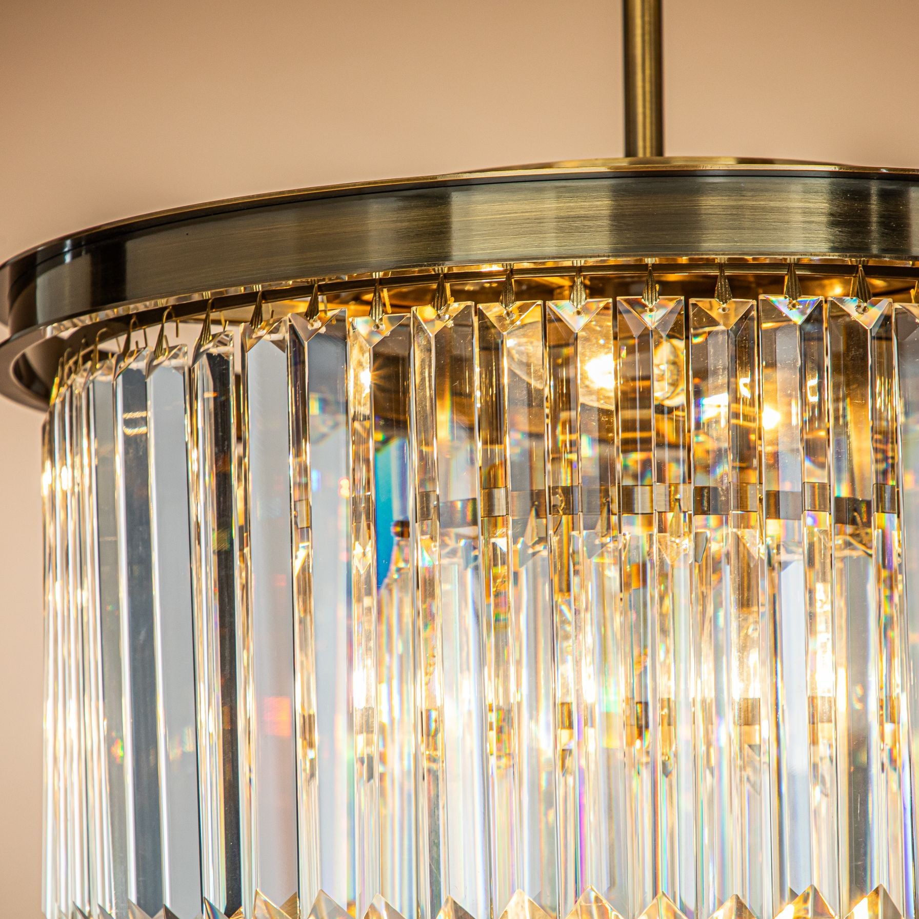 Mid-Century Modern Gold Fringe Crystal Chandelier