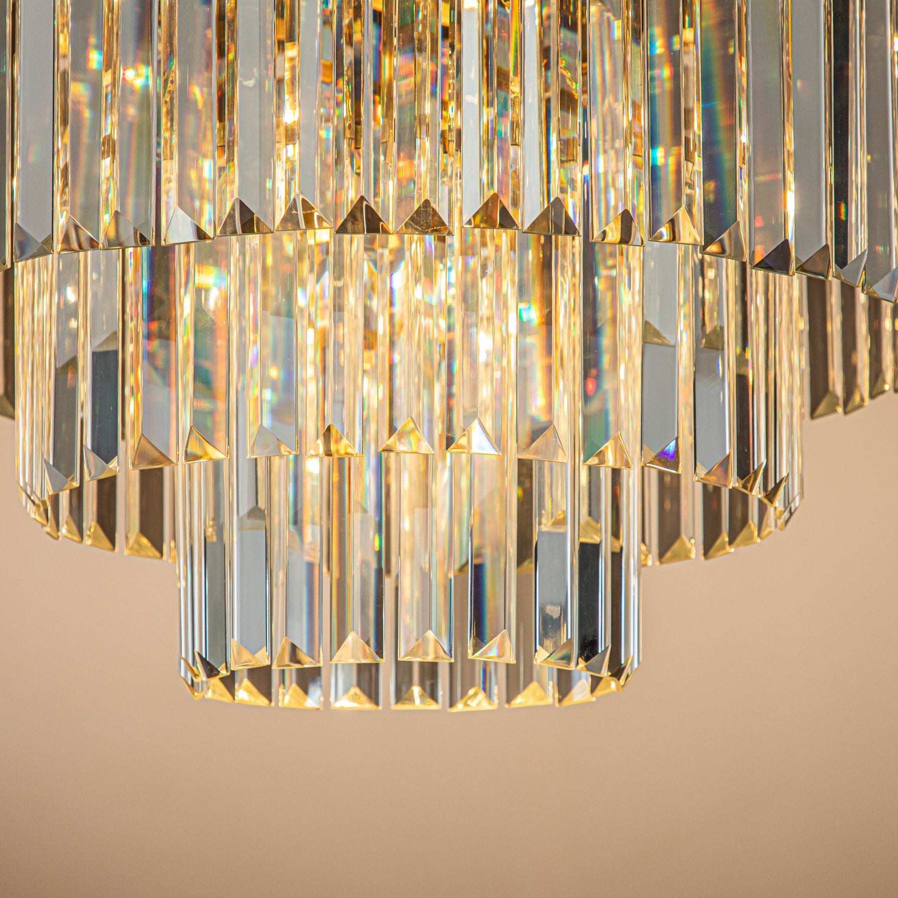 Mid-Century Modern Gold Fringe Crystal Chandelier