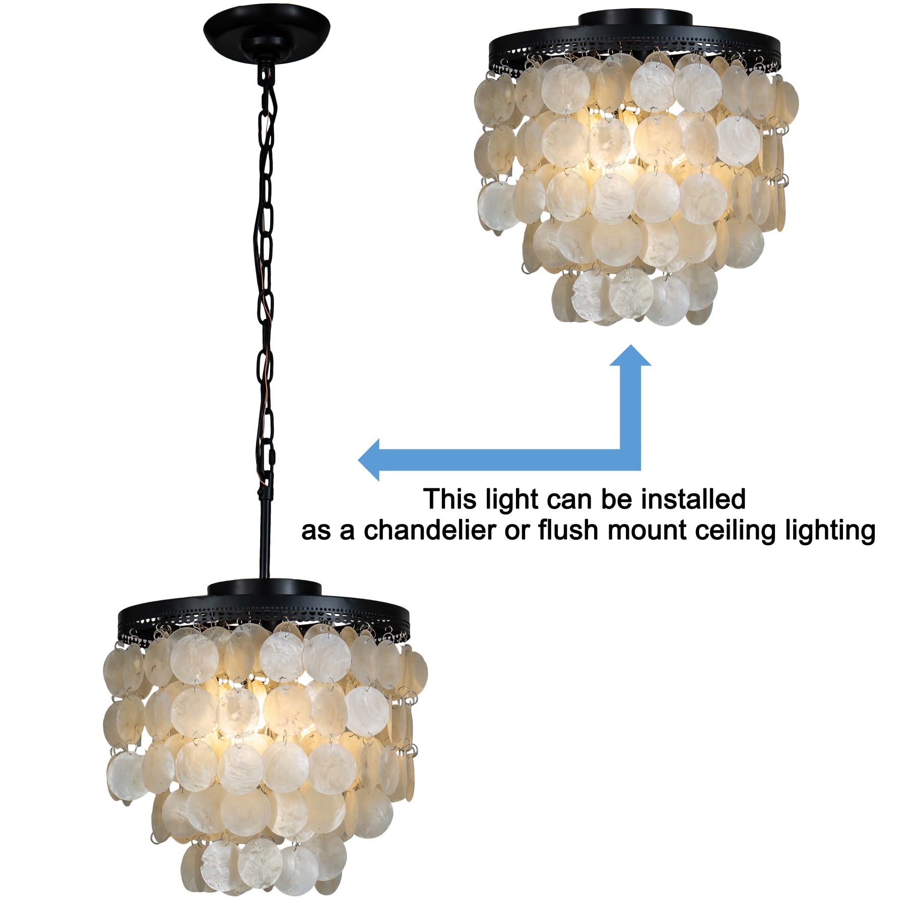 Matte Black Coastal Capiz Shell Flush Mount Lighting