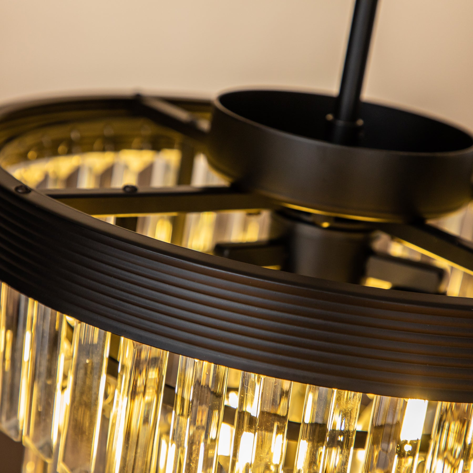 Modern Matte Black Tier Crystal Chandelier