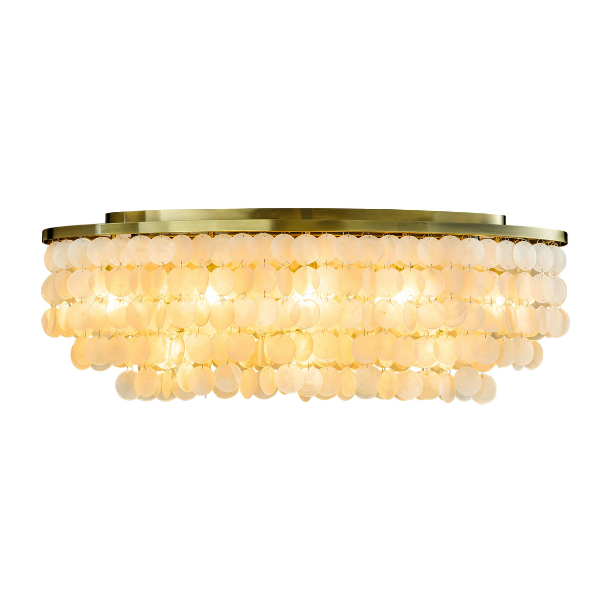 Coastal Capiz Shell Flush Mount Light with Antique Gold Metal