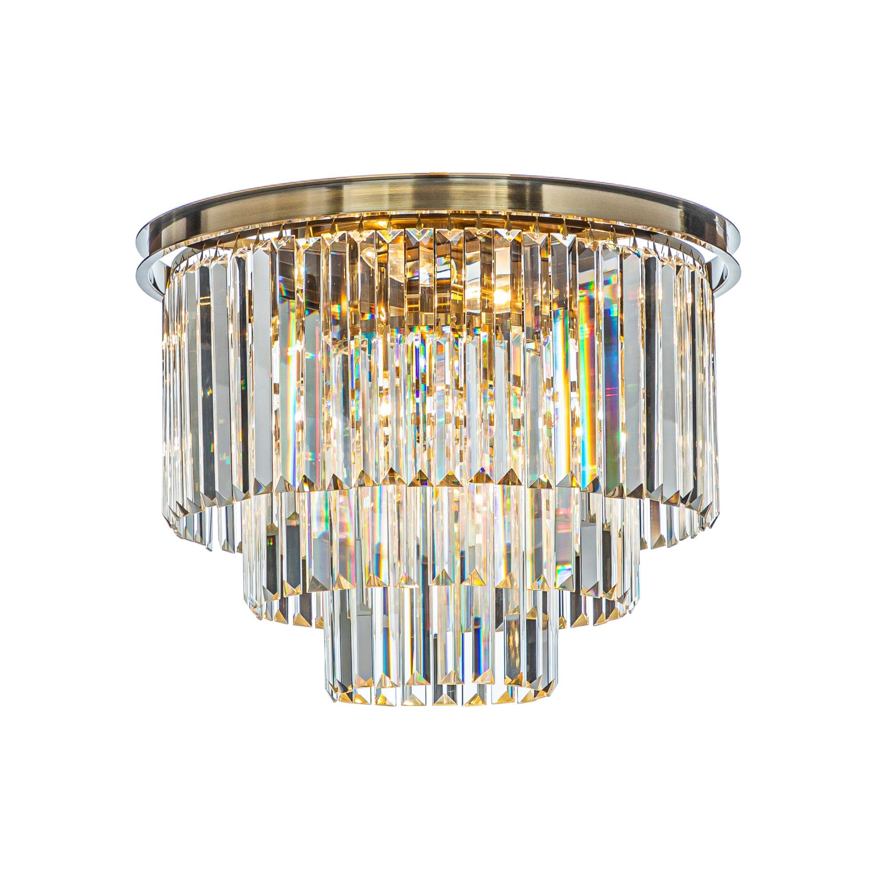 Mid-Century Modern Antique Gold 3-Tier Crystal Flush Mount Lighting