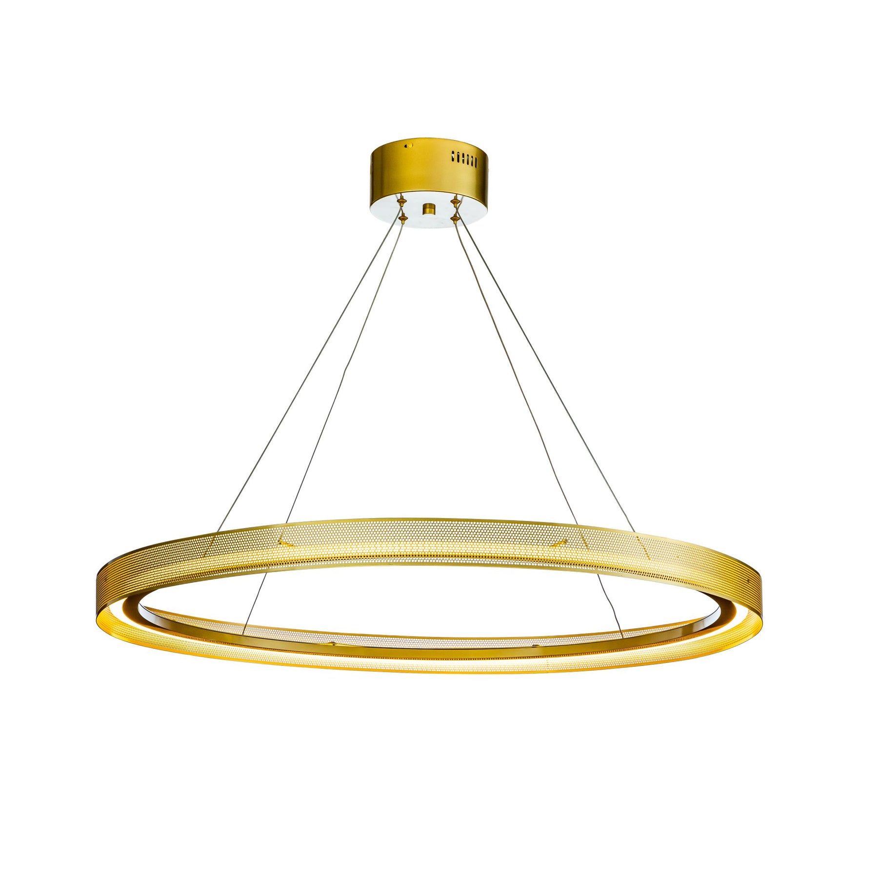 OPEN BOX-Modern And Contemporary 1-Light Round Pendant Antique Gold LED Ring Chandelier