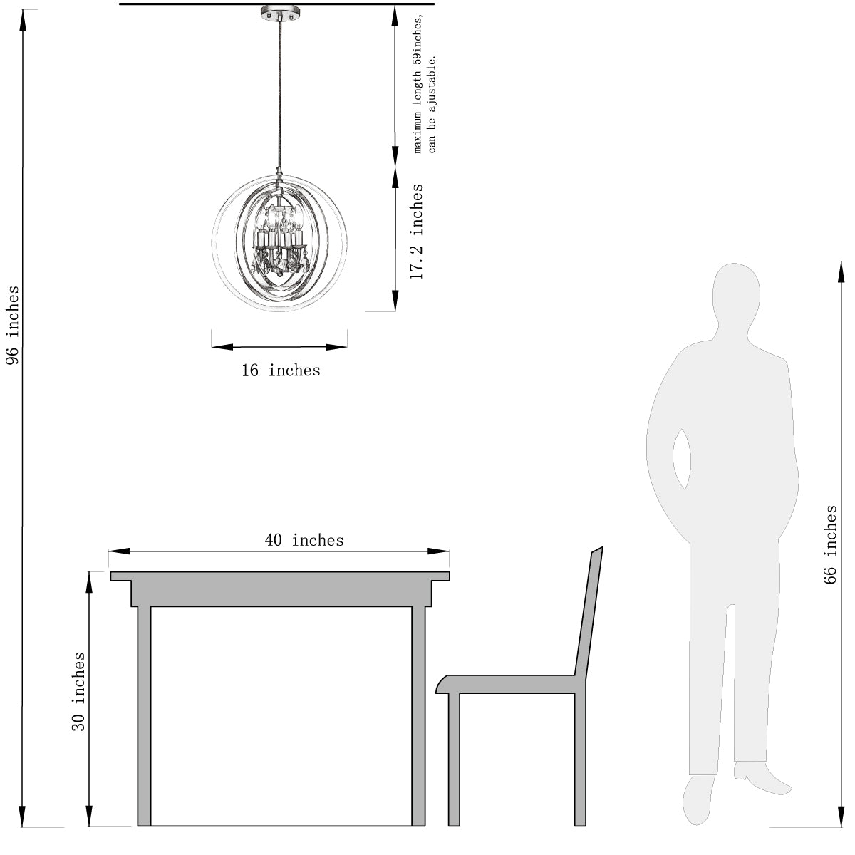 4 Light Modern Acrylic Globe Chandelier 16" Champagne Candlestick Pendant Light