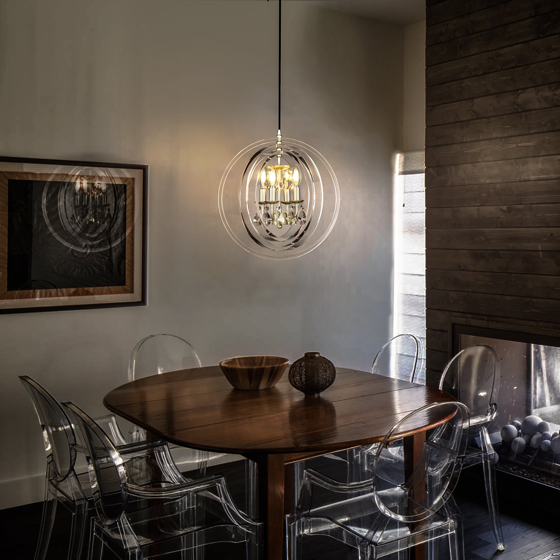 4 Light Modern Acrylic Globe Chandelier 16" Champagne Candlestick Pendant Light