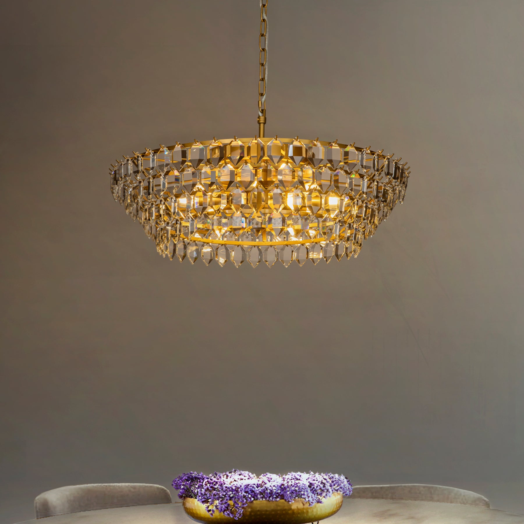 Luxury Tierd Painted Brass Crystal Chandelier