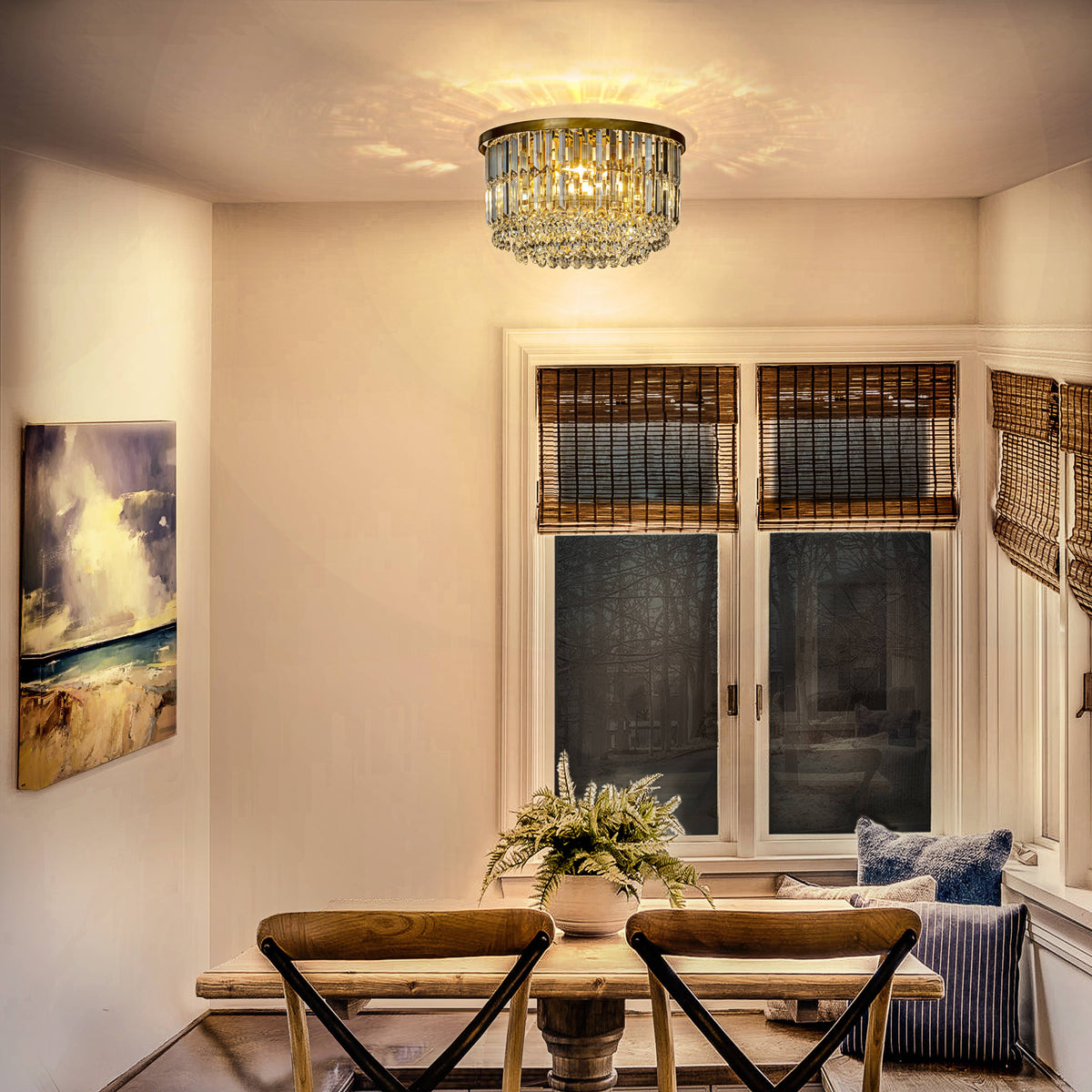 Luxury Tier Antique Brass Crystal Flush Mount Ceiling Light