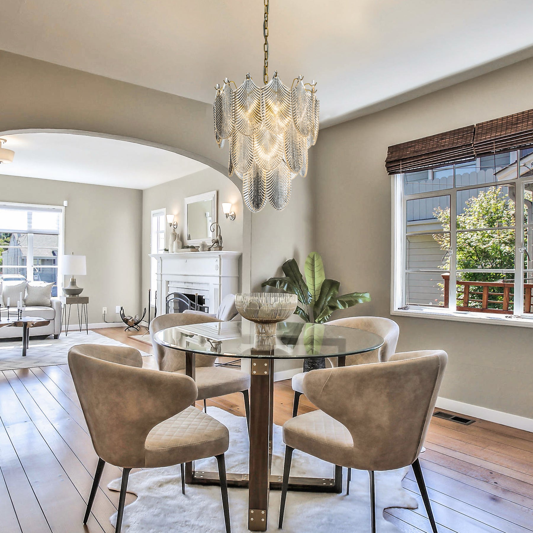 Open Box-Contemporary Brass Chandelier with Glass Accents