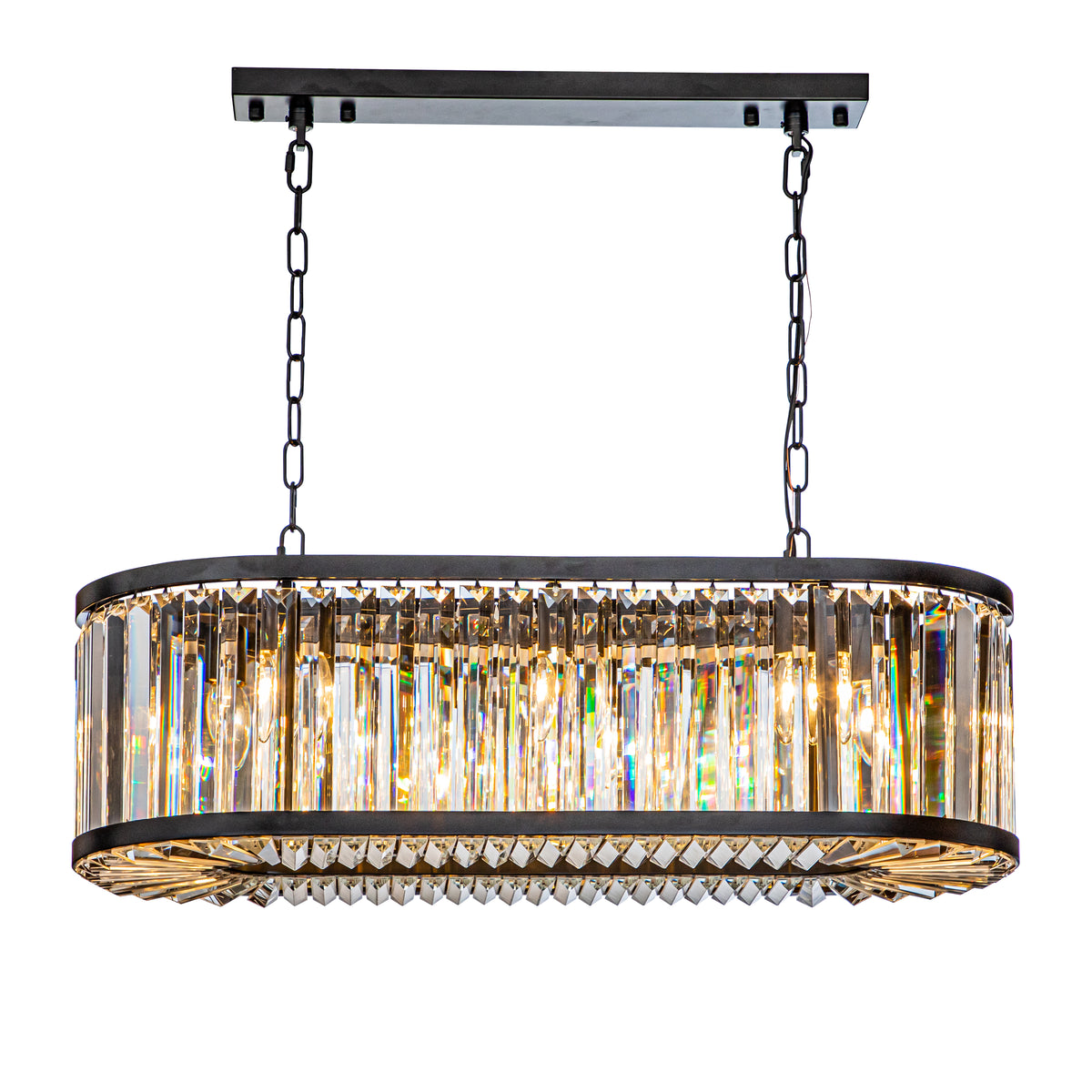 Modern Rectangular Crystal Chandelier in Matte Black