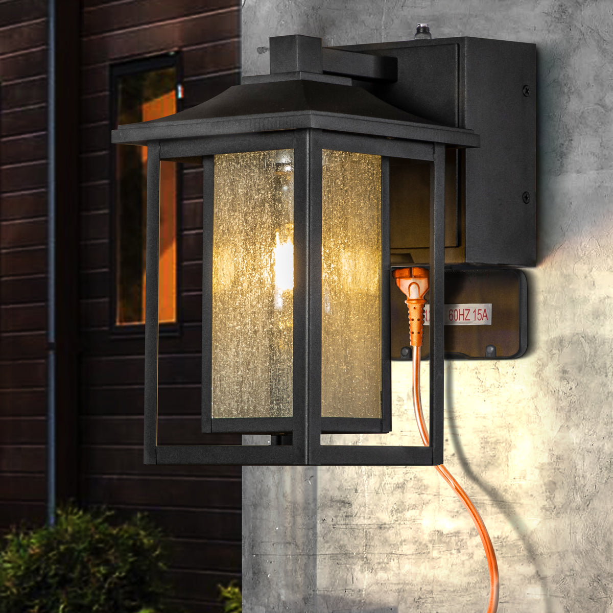 Dusk-to-Dawn Outdoor Wall Lantern with GFCI Outlets
