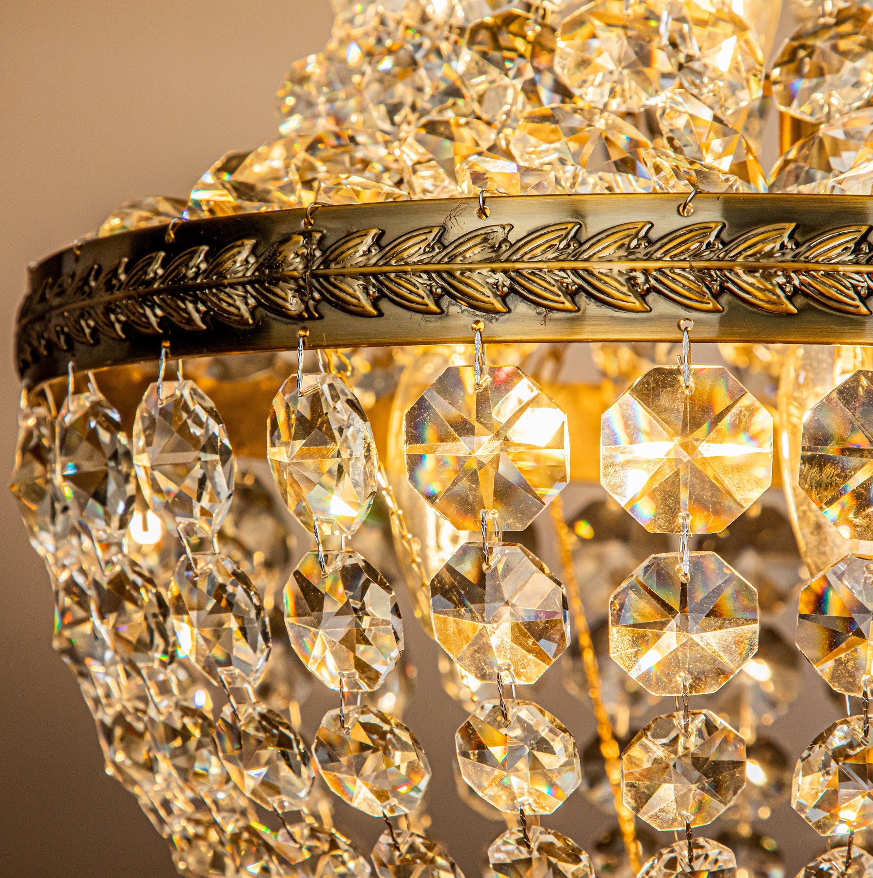 4-Light Vintage And Glam Crystal Empire Chandelier in Antique Gold