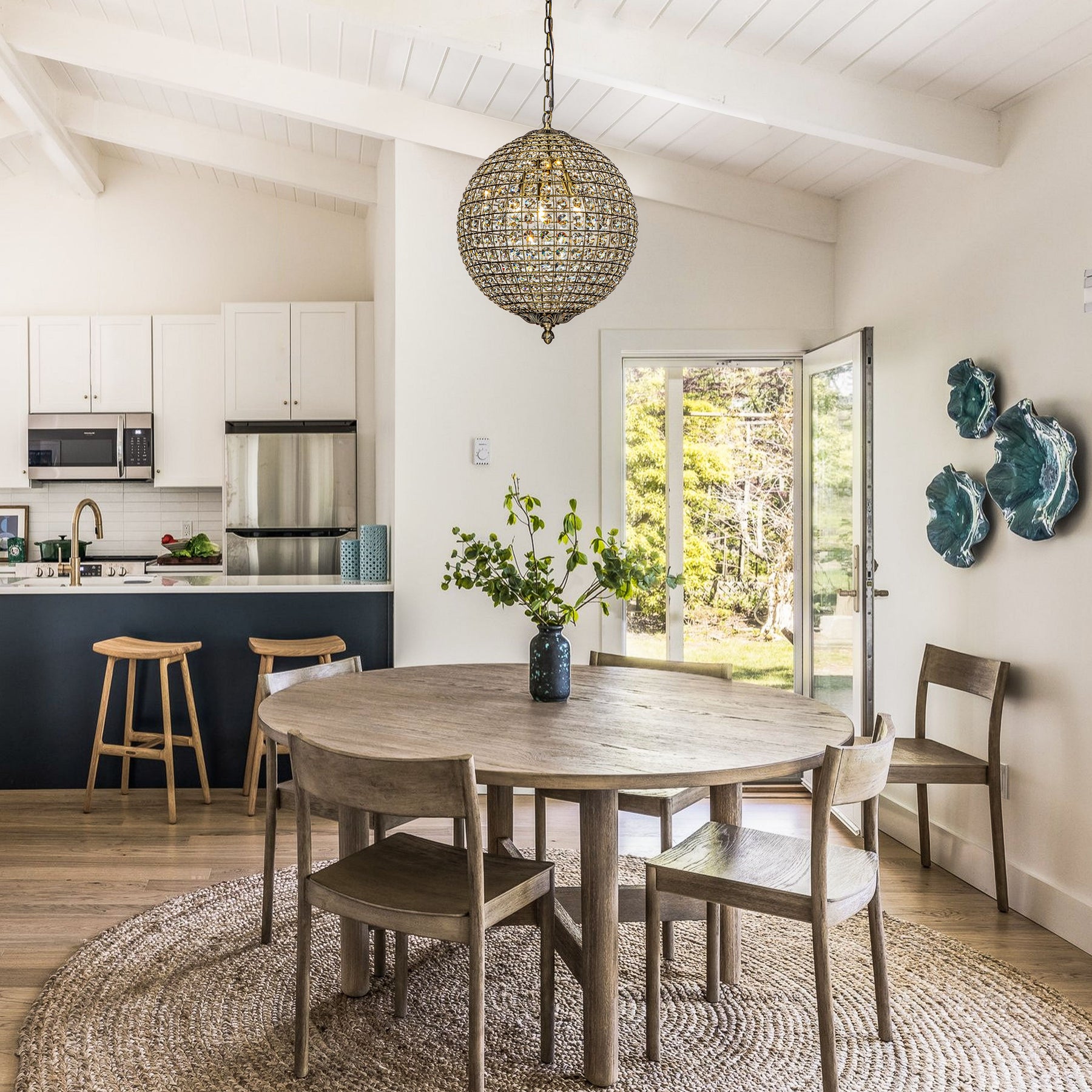 Retro Antique Gold Crystal Globe Chandelier