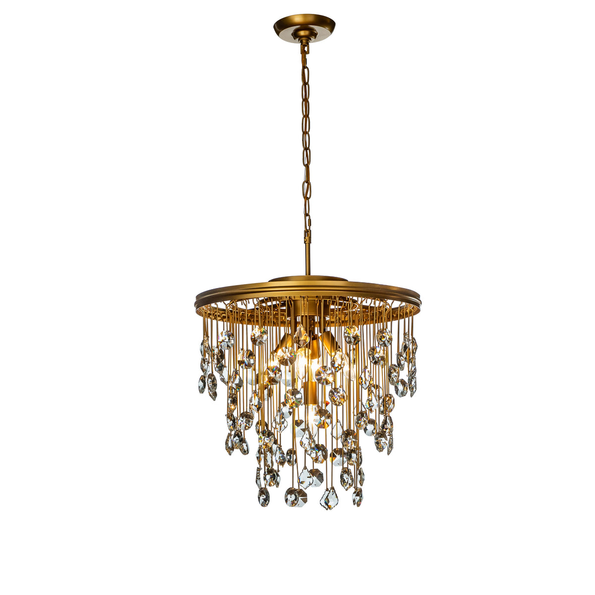 OPEN BOX-Modern Antique Gold Chandelier with Rain Drop Crystal