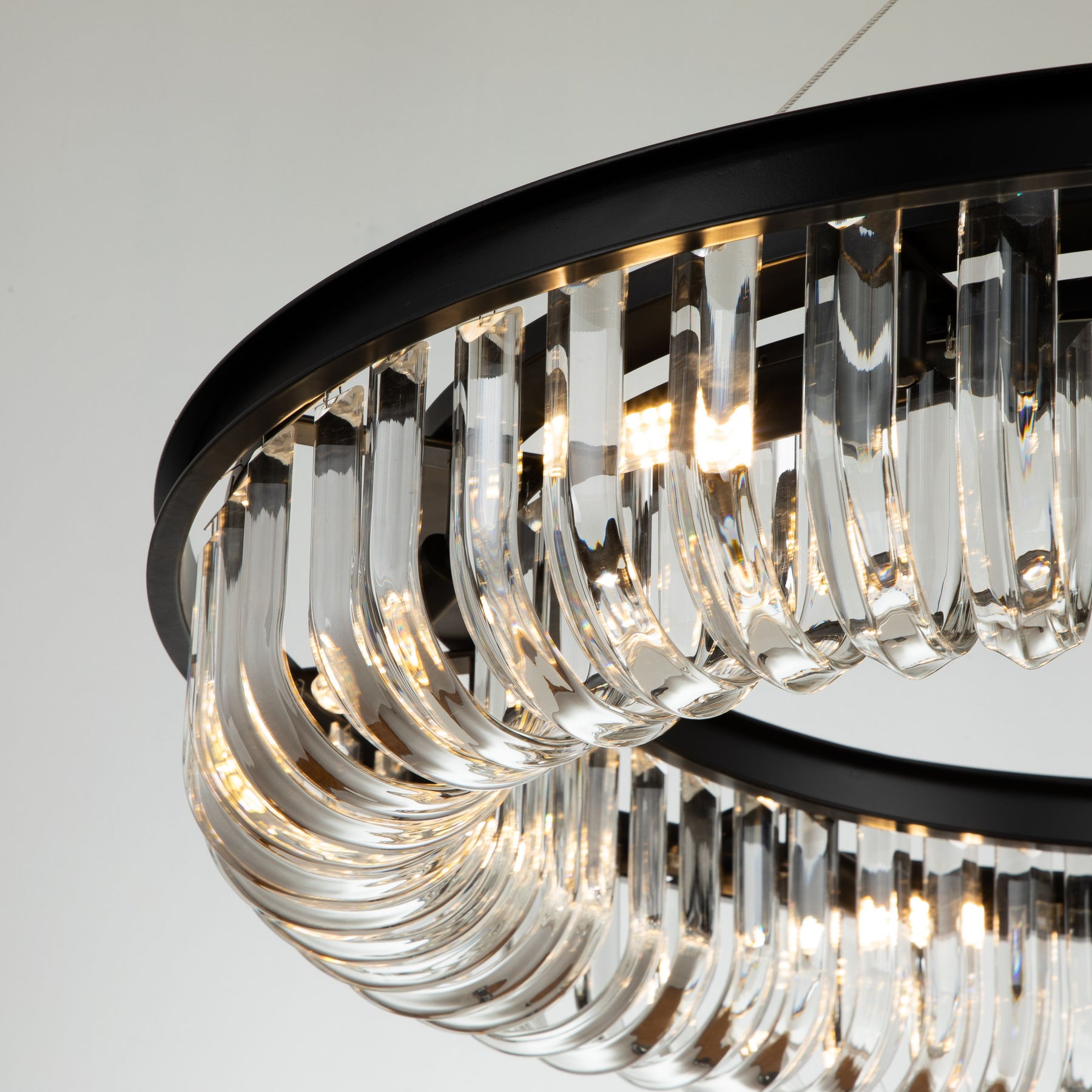 32'' Contemporary Glam U-Shaped Crystal Black Circular Chandelier