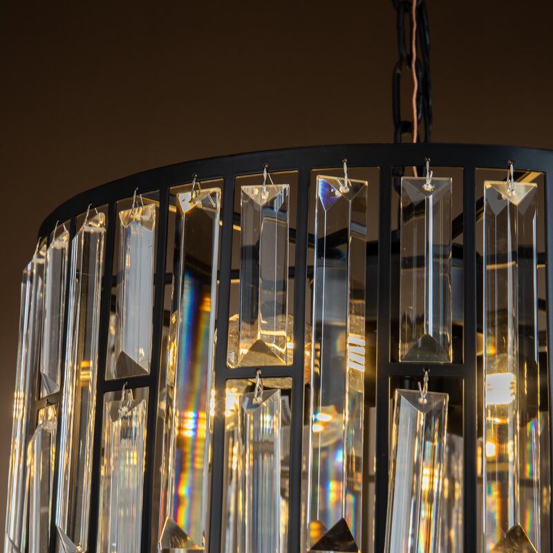 4- Light  Black Modern and Contemporary Lantern Drum Chandelier With Crystal Accents