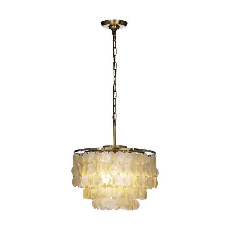 Antique Gold Coastal Capiz Seashells Chandelier