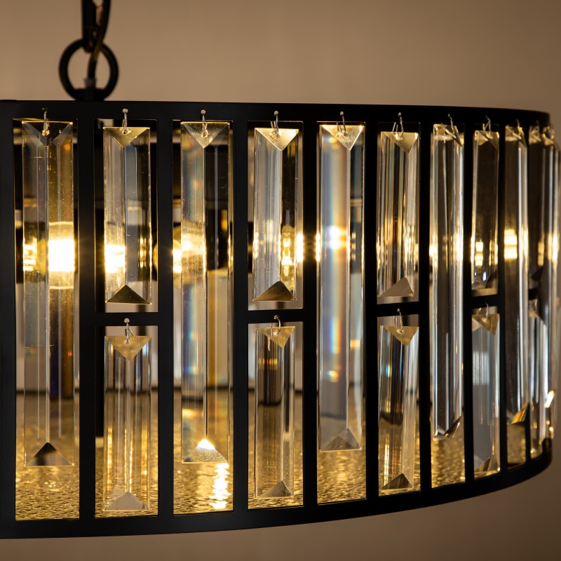 Modern Black Crystal Drum Chandelier