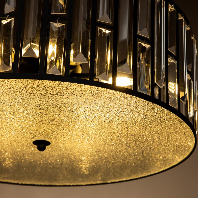 Modern Black Crystal Drum Chandelier