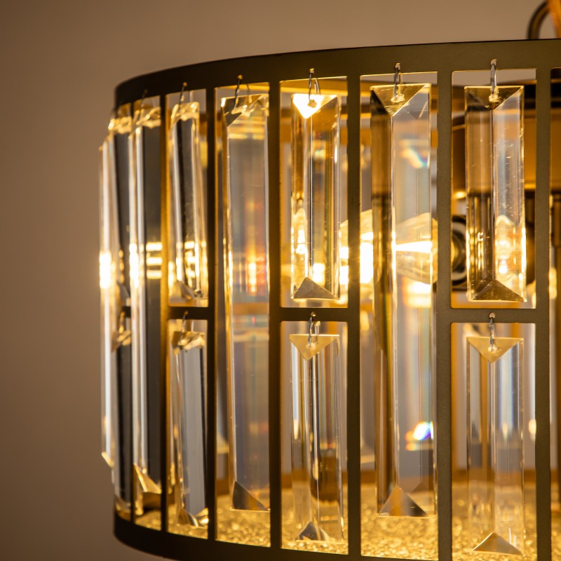 4-Light Brass Crystal Chandelier with Wrought Iron Accents