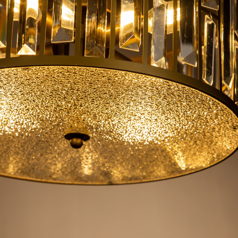 4-Light Brass Crystal Chandelier with Wrought Iron Accents